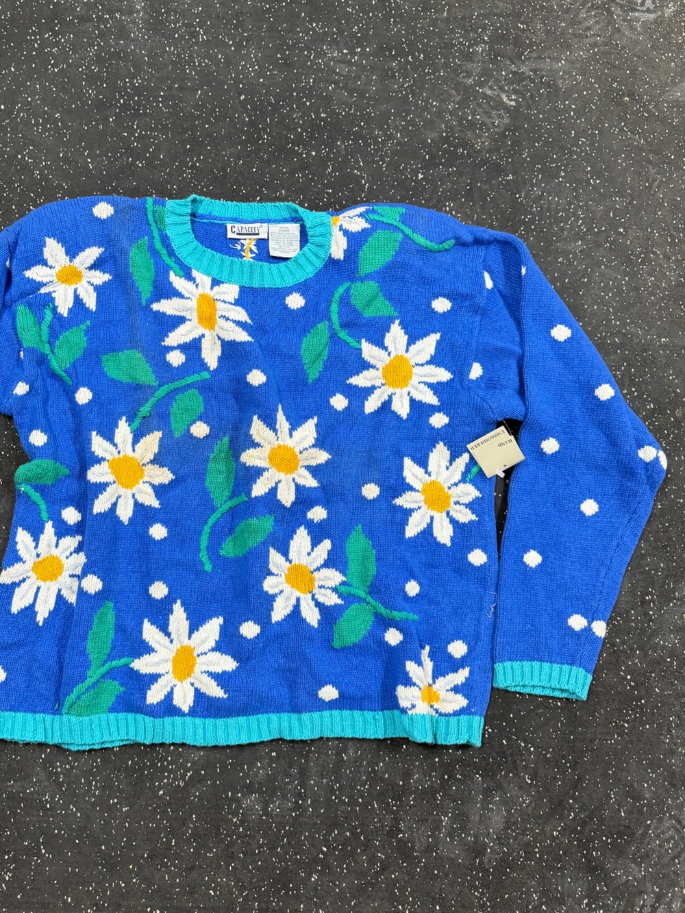 Vintage Hand Embroidered  Daisy Crew Neck Sweater